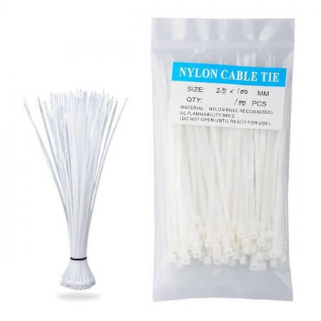 Nylon Zip Ties(100 pcs), 4 x 0.1 inch, White, UL Certified