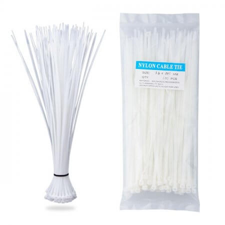 Nylon Zip Ties(100 pcs), 8 x 0.14 inch, White, UL Certified