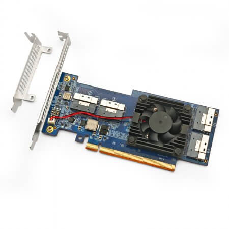 PCIe4.0 X16 to (4x) SFF-8654 8i Adapter, for GPU & NVMe SSD, PEX88048 Controller with Bifurcation function