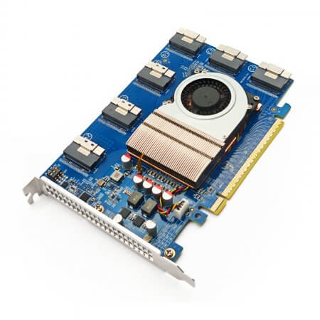 PCIe4.0 X16 to (6x) SFF-8654 8i Adapter, for GPU & NVMe SSD, PEX88096 Controller with Bifurcation function