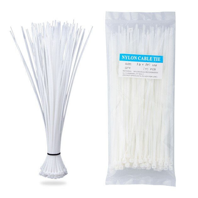 Nylon Zip Ties(100 pcs), 8 x 0.14 inch, White, UL Certified